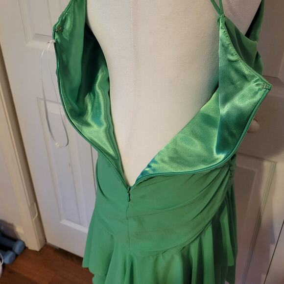 Allen Shwarts, 4 | 90s Bodycon Ruched Lime Green Prom Evening Bead Straps Dress - Picture 6 of 7